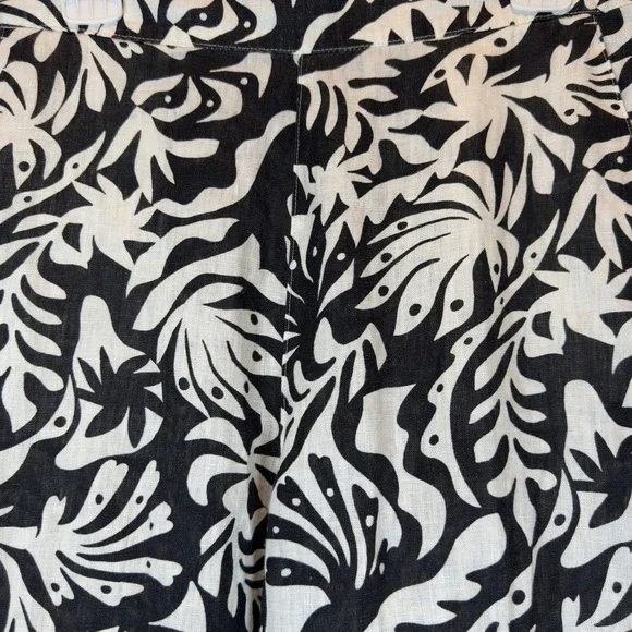 Rachel & Zoe 100% Linen Pull-On Wide Leg Pants Large Tropical Leaf Black White - Picture 5 of 9